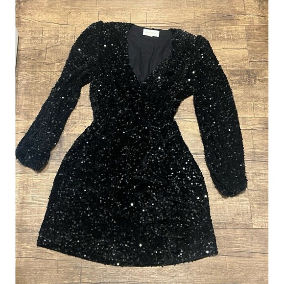 Dear John Jeans Mina front wrap black sequin dress - Picture 4 of 7